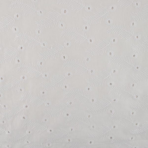 Coton tendance brodé - Feuilles - Blanc