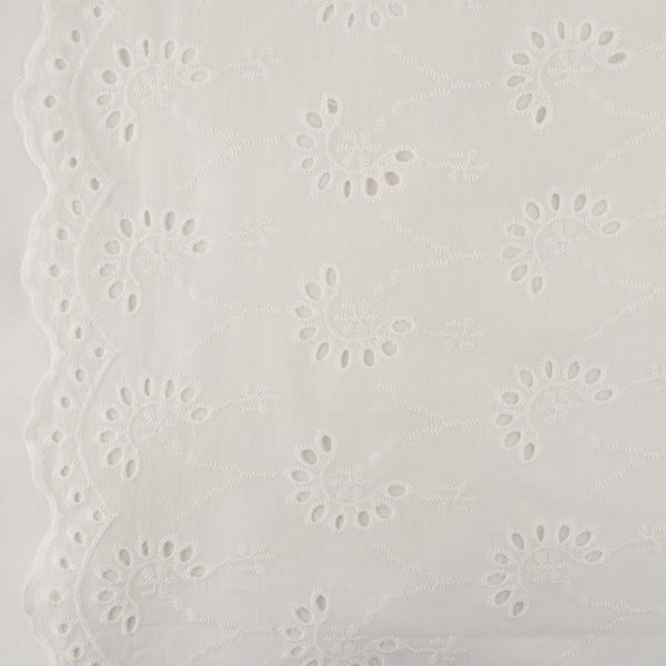 Coton tendance brodé - Bordure fleurs - Blanc cassé