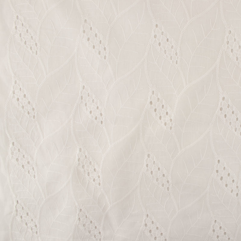 Coton tendance brodé - Bordure feuilles - Blanc cassé