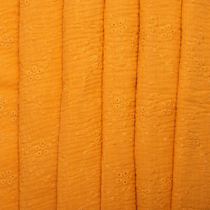 Coton tendance brodé - Marguerites - Orange