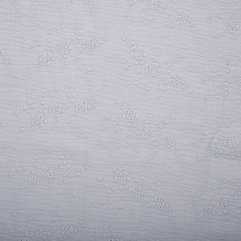 Coton tendance brodé - Marguerites - Blanc bleuté