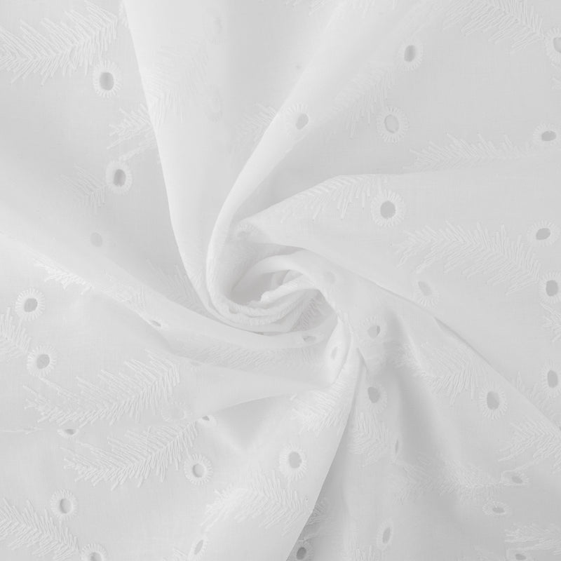 Coton tendance brodé - Plumes - Blanc