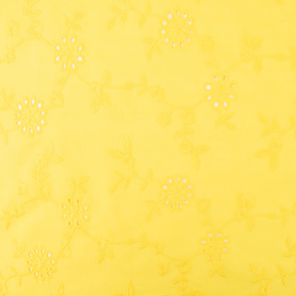 Coton tendance brodé - Marguerites - Citron