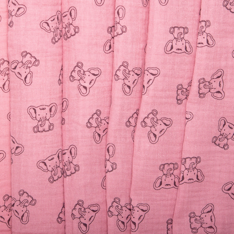 Printed Double Gauze - SANTORINI - Elephants - Old rose