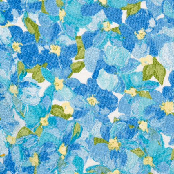 Georgette texturée imprimée - Clématites - Bleu