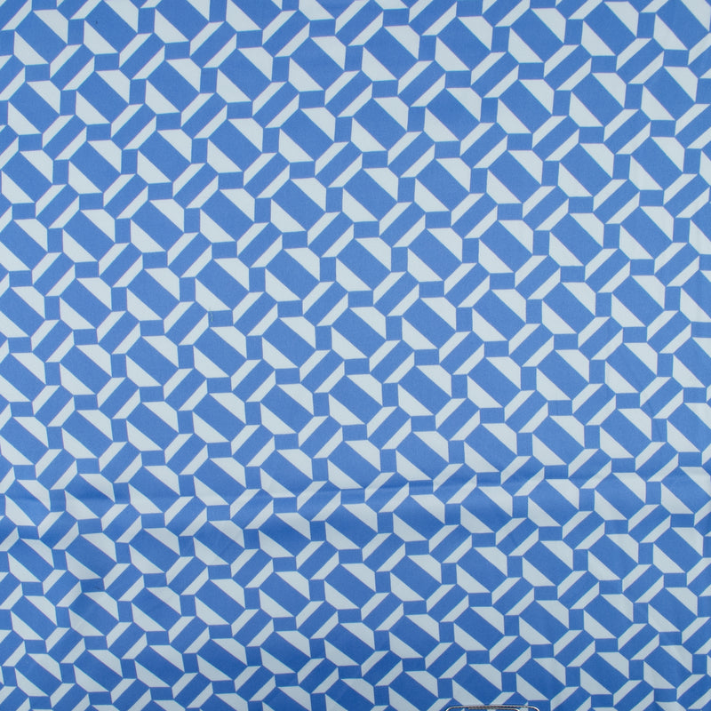 Satin velours en polyester imprimé - DANIA - Géométrique - Bleu