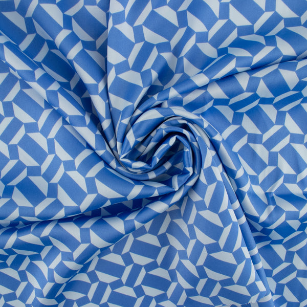 Printed polyester satin velvet - DANIA - Geometric - Blue
