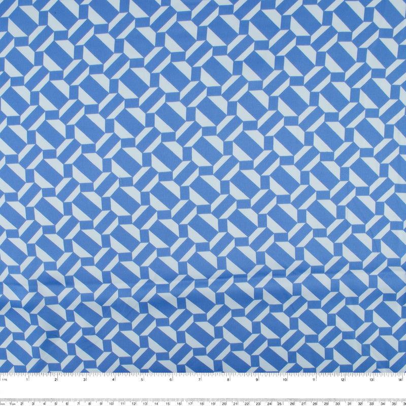 Printed polyester satin velvet - DANIA - Geometric - Blue
