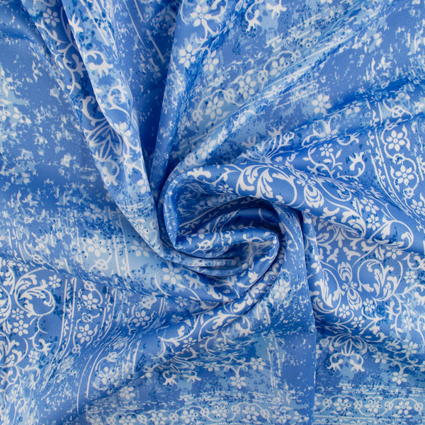 Satin velours en polyester imprimé - DANIA - Arabesque - Bleu