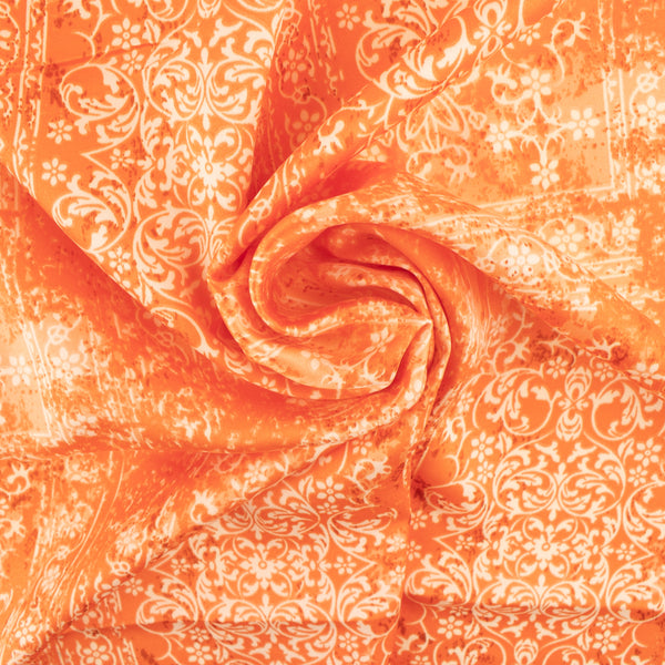 Satin velours en polyester imprimé - DANIA - Arabesque - Orange
