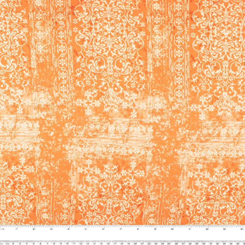 Printed polyester satin velvet - DANIA - Arabesque - Orange