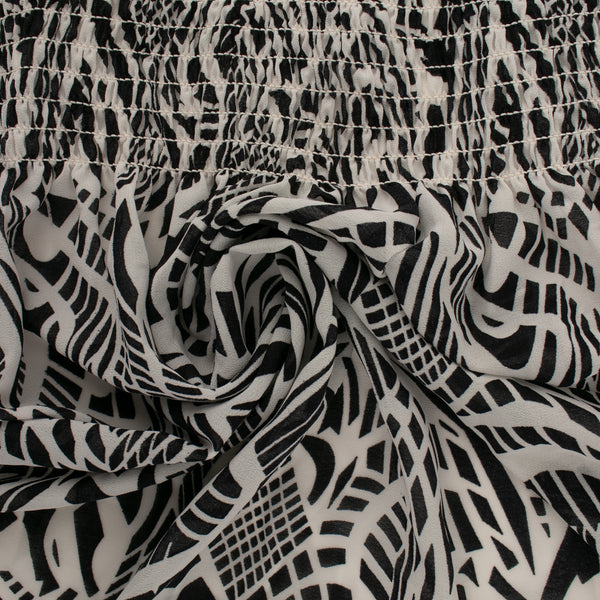 Georgette de polyester Froncé imprimé - GEORGINA - Abstrait - Noir