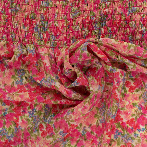 Smocked print Polyester Georgette - GEORGINA - Florals - Red