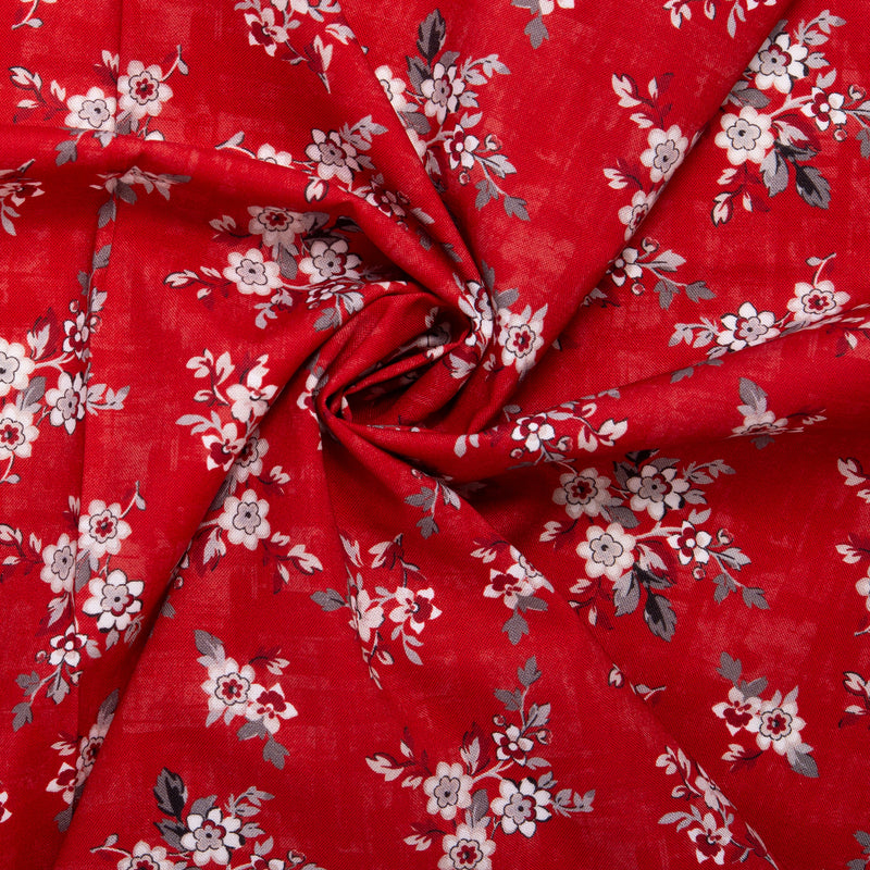 Coton imprimé - <RUBY> - Bouquets - Rouge