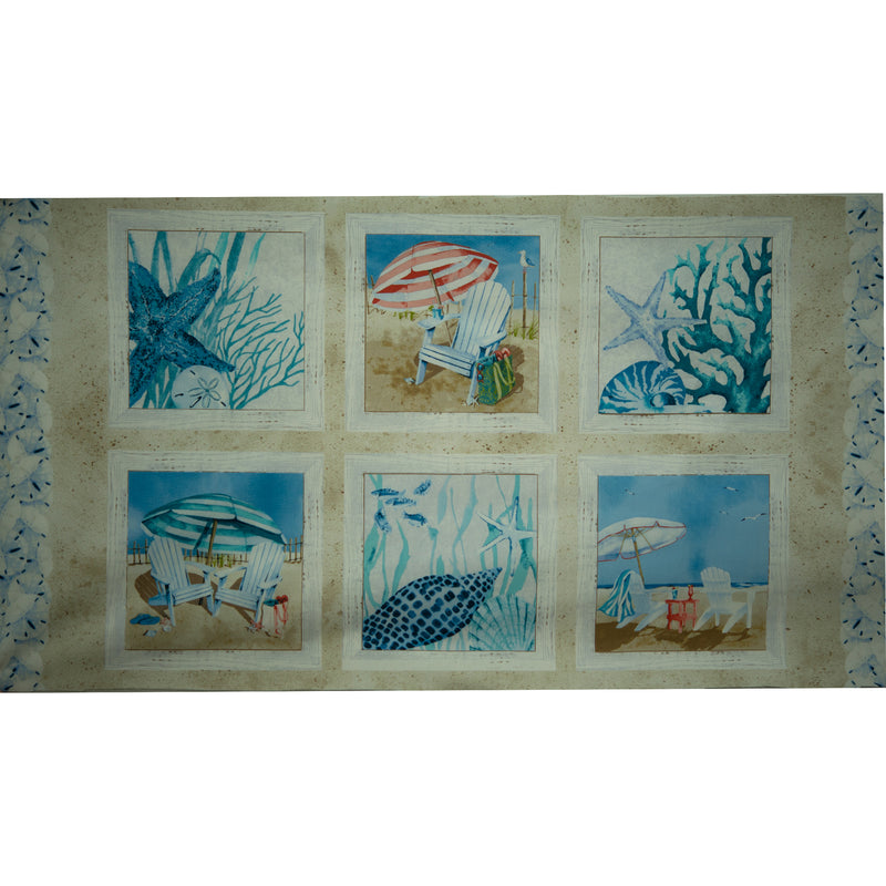 Printed Cotton - BEACH BOUND - Panel sea life 24' x 45'' (60cm x 115cm) - Beige