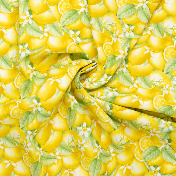Printed Cotton - FRESH PICKED LEMONS - Lemons / Leafs - Yellow