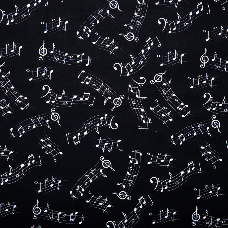 MUSIC IN THE AIR Printed Cotton - Stave of music - Black