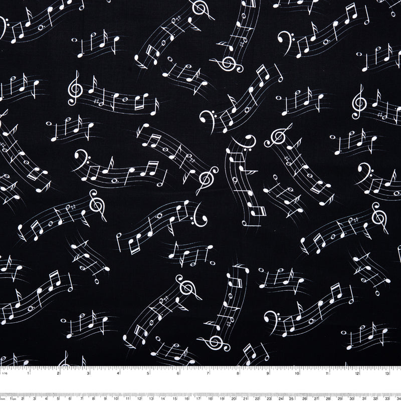 MUSIC IN THE AIR Printed Cotton - Stave of music - Black