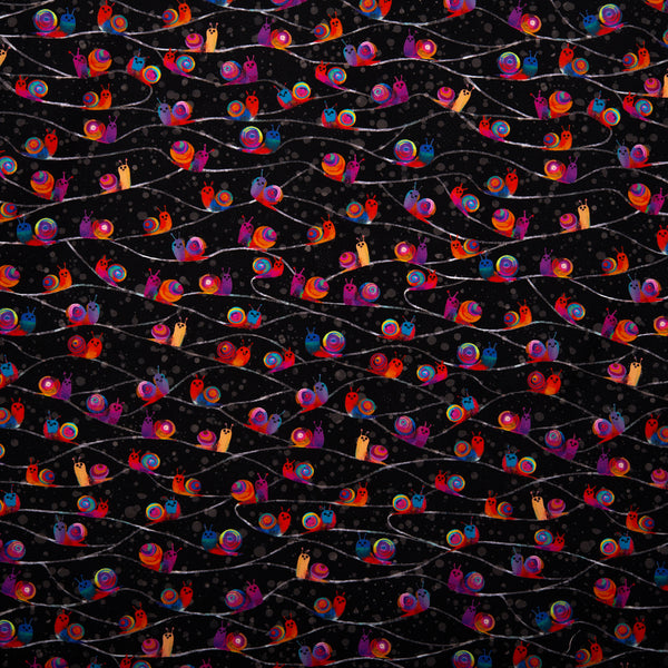 Digital Printed Cotton - CATSVILLE - Snails - Black