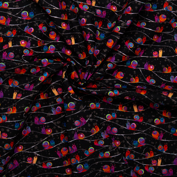 Digital Printed Cotton - CATSVILLE - Snails - Black