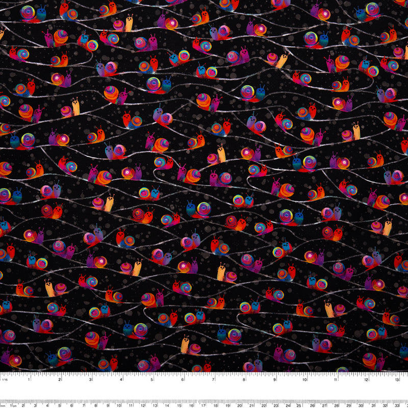 Digital Printed Cotton - CATSVILLE - Snails - Black