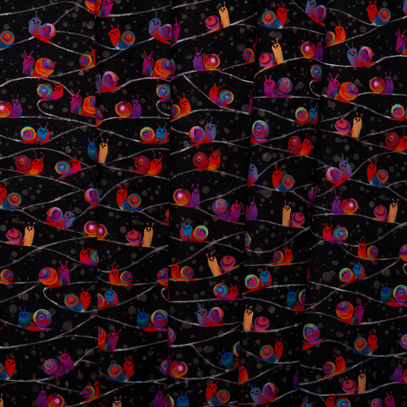 Digital Printed Cotton - CATSVILLE - Snails - Black