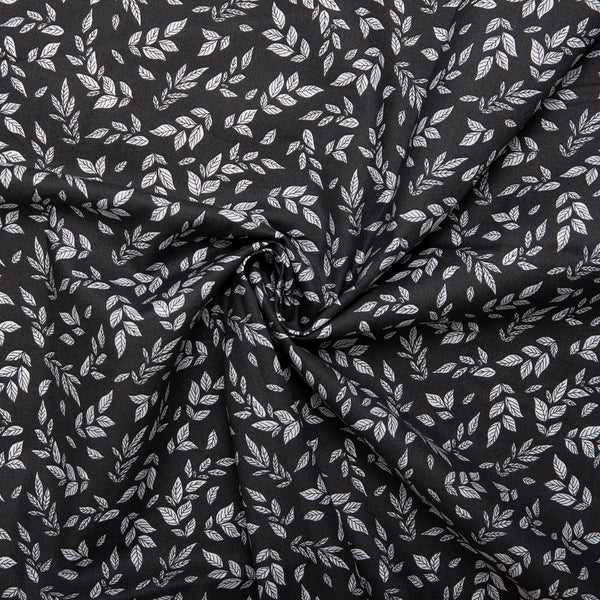 Printed Cotton - BELLE - Leafs - Black