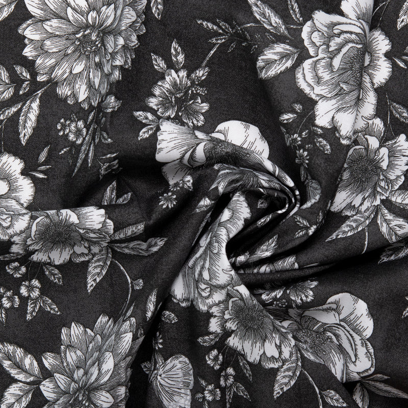 Printed Cotton - BELLE - Peony - Charcoal