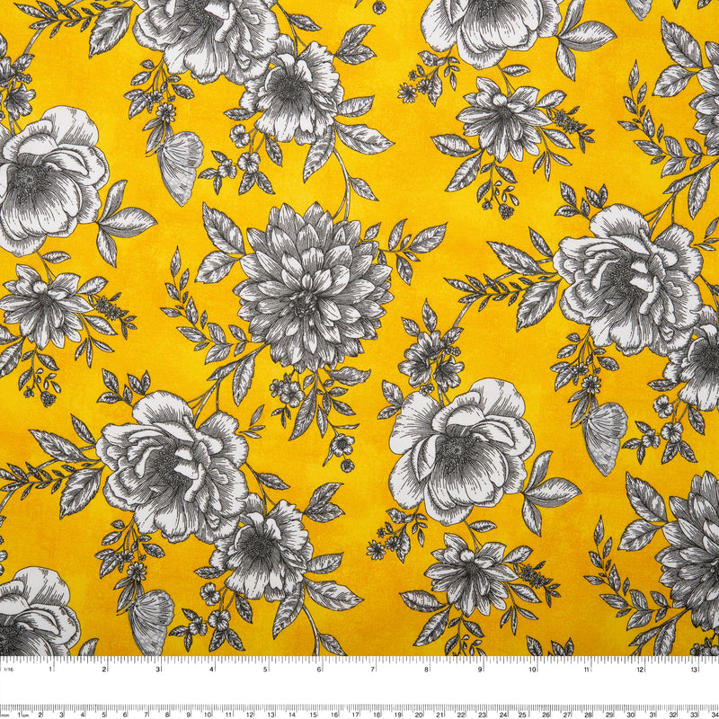 Printed Cotton - BELLE - Peony - Gold