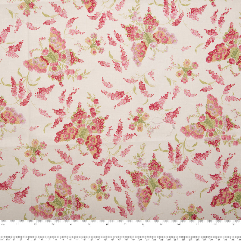 Floral printed cotton - VINTAGE - Butterfly - Antique white