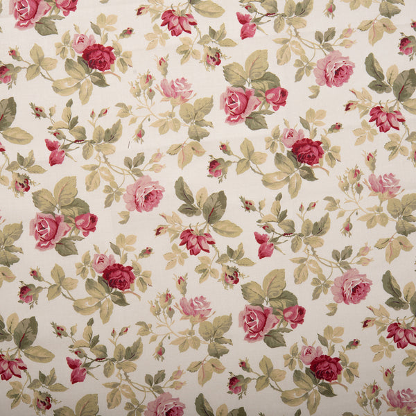 Coton imprimé floral - VINTAGE - Roses - Blanc antique