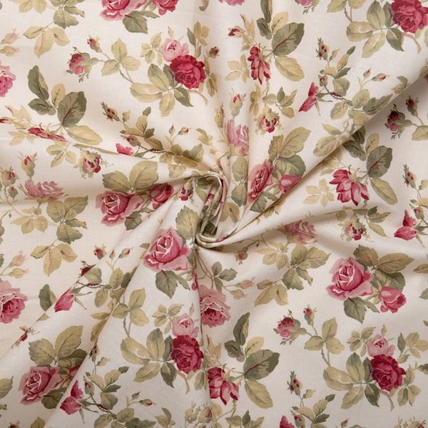Coton imprimé floral - VINTAGE - Roses - Blanc antique