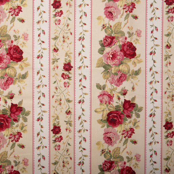 Coton imprimé floral - VINTAGE - Roses / Rayures - Soie de maìs