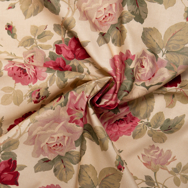 Coton imprimé floral - VINTAGE - Roses / Pivoines - Soie de maìs