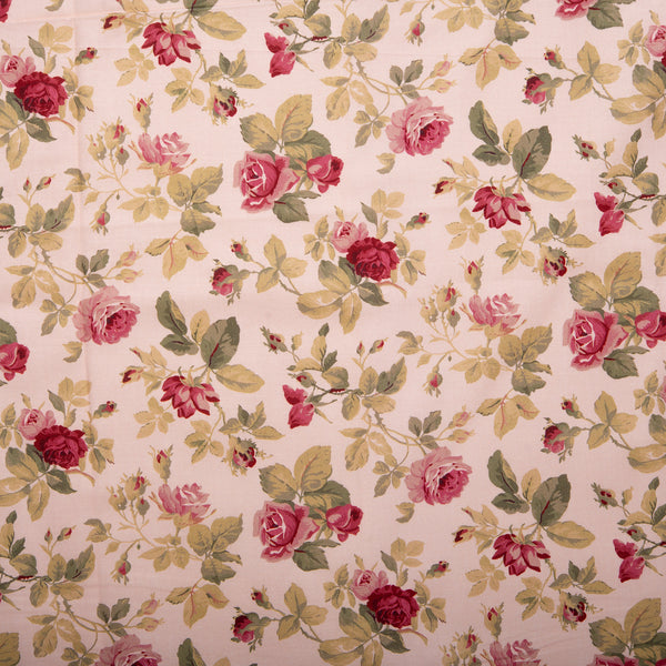 Coton imprimé floral - VINTAGE - Roses - Rose pâle