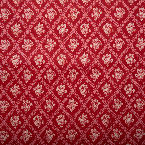 Coton imprimé floral - VINTAGE - Losanges - Rouge
