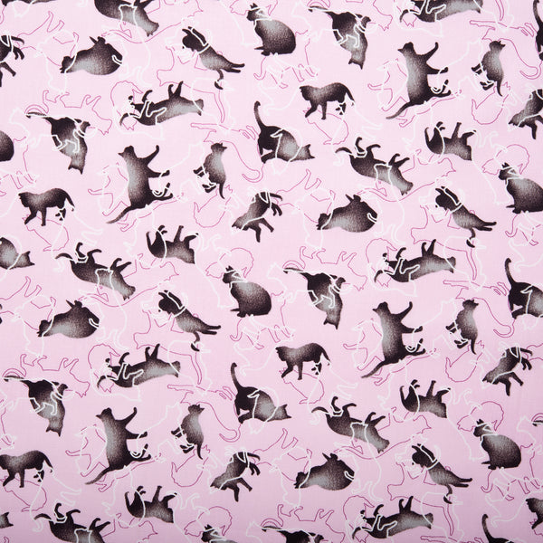 Printed Cotton - FURRY FRIENDS - Silhouette cat - Pink