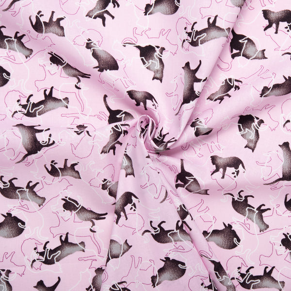 Printed Cotton - FURRY FRIENDS - Silhouette cat - Pink
