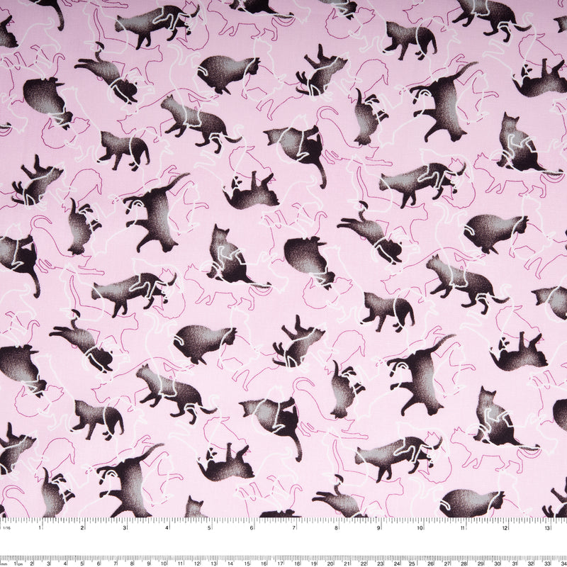 Printed Cotton - FURRY FRIENDS - Silhouette cat - Pink