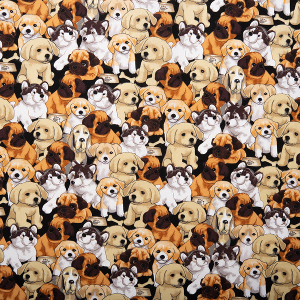 Printed Cotton - FURRY FRIENDS - Dogs - Black