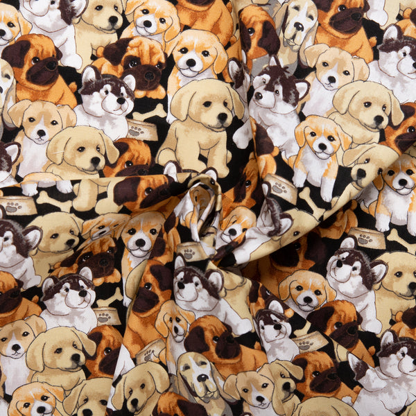 Printed Cotton - FURRY FRIENDS - Dogs - Black