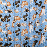 Printed Cotton - FURRY FRIENDS - Dogs / Paws - Blue