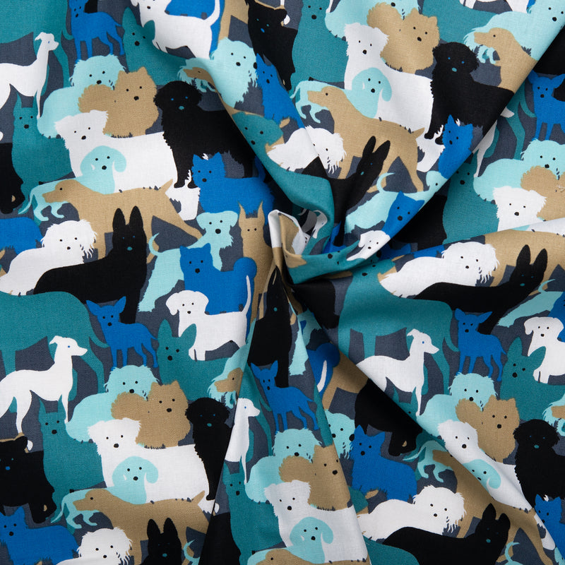 Printed Cotton - FURRY FRIENDS - Dogs - Grey / Blue