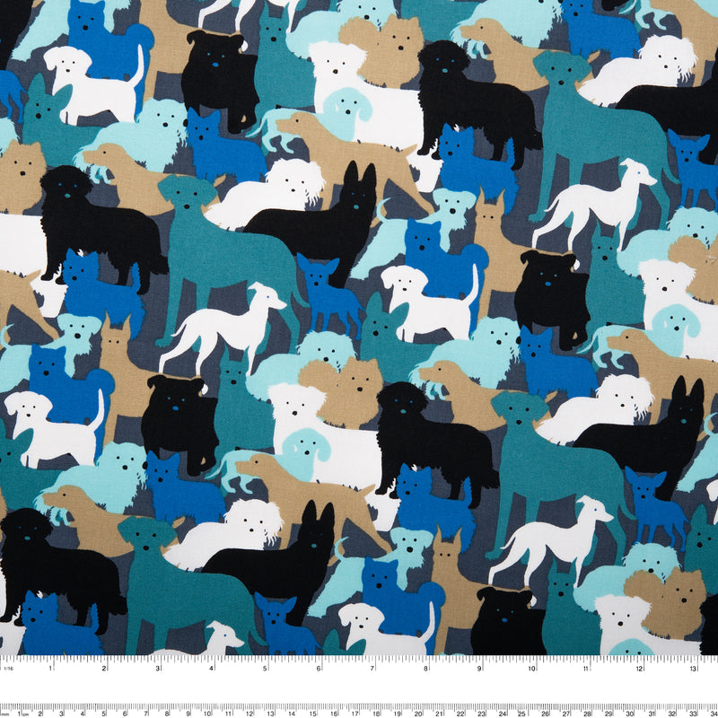 Printed Cotton - FURRY FRIENDS - Dogs - Grey / Blue