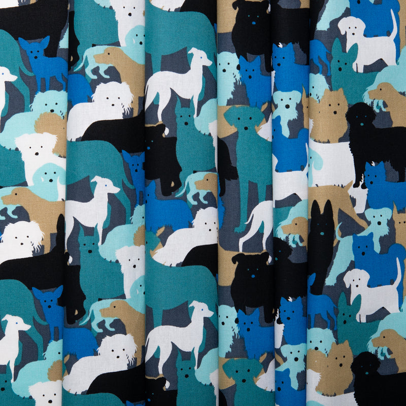 Printed Cotton - FURRY FRIENDS - Dogs - Grey / Blue