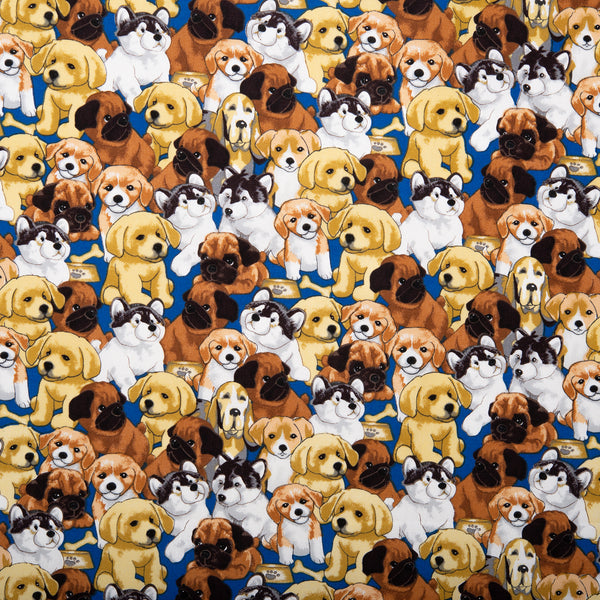 Printed Cotton - FURRY FRIENDS - Dogs - Blue