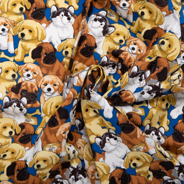 Printed Cotton - FURRY FRIENDS - Dogs - Blue