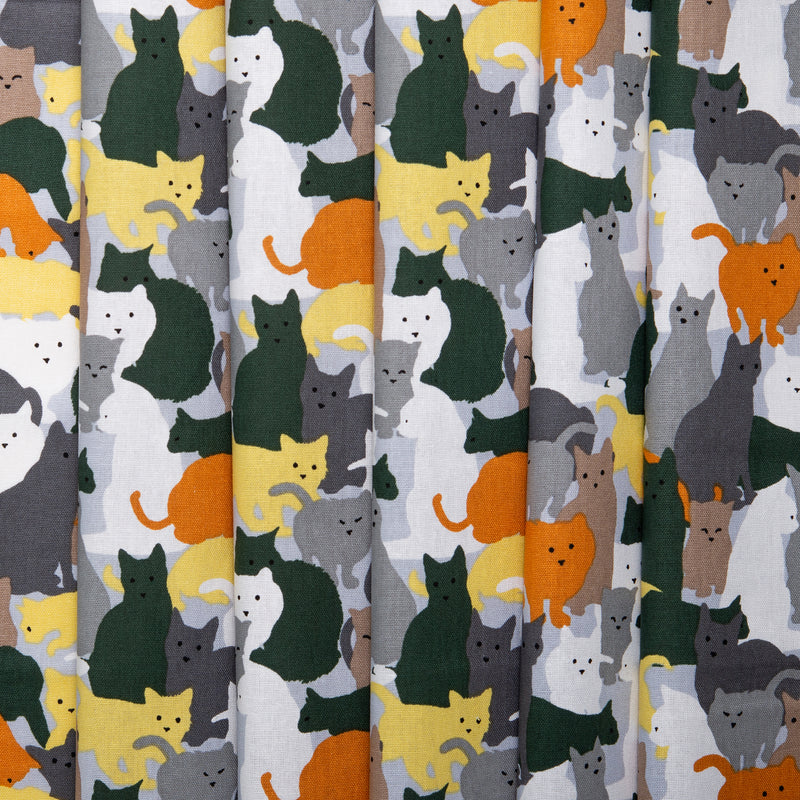 Printed Cotton - FURRY FRIENDS - Cats - Grey / Yellow
