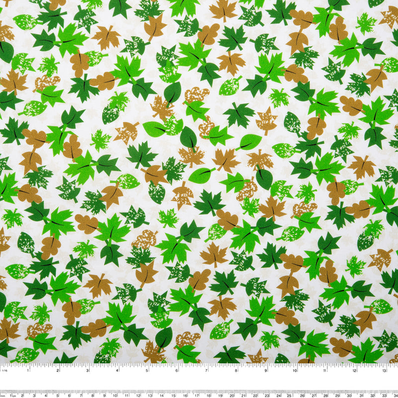 Printed Cotton - LET'S GO CAMPING - Leafs - Green