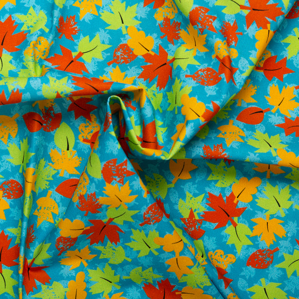 Printed Cotton - LET'S GO CAMPING - Leafs - River blue